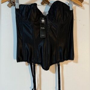 Va Bien Black Satin Lace Trimmed Strapless Corset Size 36B